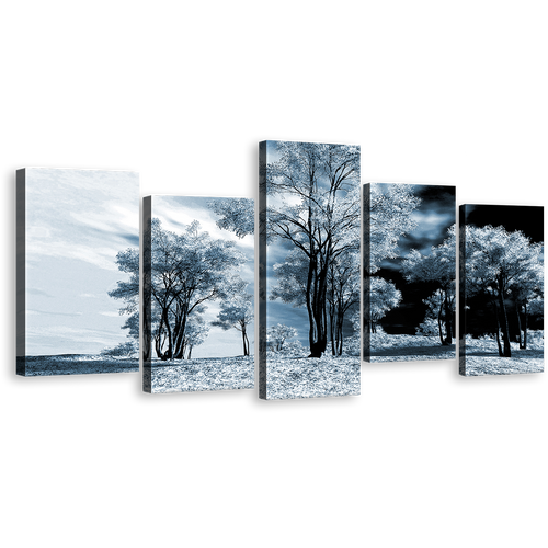 Winter Forest Canvas Wall Art, White Trees Scenery 5 Piece Multiple Canvas, Contemporary Black Scenery Canvas Print