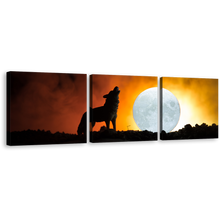 Load image into Gallery viewer, Wolf Profile Canvas Wall Art, Wolf Profile 3 Piece Canvas Print, Black Wolf at Night Multiple Canvas
