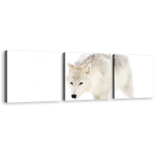 Load image into Gallery viewer, Wolf Snow Canvas Wall Art, Wolf Front Canvas Set, Isolated White Wolf 3 Piece Canvas Print
