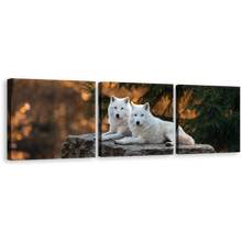 Load image into Gallery viewer, Wolves Wildlife Canvas Wall Art, Wolf Orange Nature Scenery 3 Piece Canvas Print, White Wolves Triptych Multi Canvas
