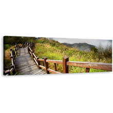 Load image into Gallery viewer, Wooden Bridge Wall Art, Green Grass Scenery 1 Piece Canvas Print, Grey Mountain Sky Canvas Art
