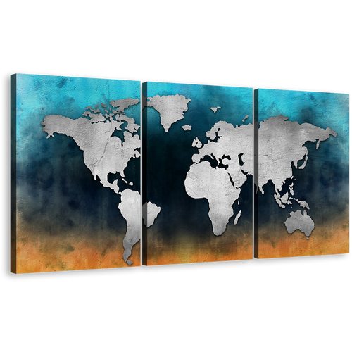 World Map Canvas Wall Art, Colorful Background 3 Piece Canvas Print