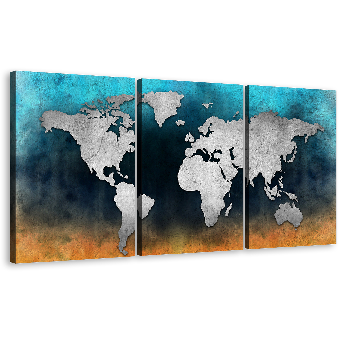 World Map Canvas Wall Art, Colorful Background 3 Piece Canvas Print