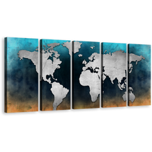 Load image into Gallery viewer, World Map Canvas Wall Art, Colorful Background 5 Piece Canvas Print
