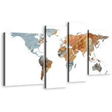 Load image into Gallery viewer, World Map Canvas Wall Art, Orange Abstract Globe 4 Piece Canvas Print, Grey World Map Digital Painting Canvas Set
