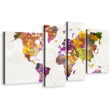 Load image into Gallery viewer, World Map Canvas Wall Art, White Background Abstract Flat Earth 4 Piece Canvas Print, Colorful Abstract World Map Digital Painting Canvas Set
