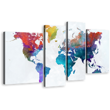 Load image into Gallery viewer, World Map Canvas Wall Art, White Globe Abstract World Map 4 Piece Canvas Print, Colorful Flat World Multi Canvas Artwork
