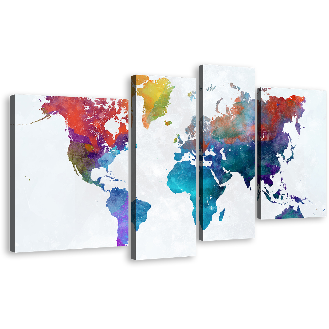 World Map Canvas Wall Art, White Globe Abstract World Map 4 Piece Canvas Print, Colorful Flat World Multi Canvas Artwork