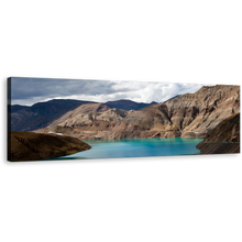 Load image into Gallery viewer, Yamdrok Lake Canvas Wall Art, Yamdrok Yumtso Brown Ocean Mountain Panoramic Canvas, Sacred Blue Tibet Lat Canvas Print
