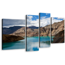 Load image into Gallery viewer, Yamdrok Yumtso Canvas Wall Art, Brown Ocean Mountain Canvas Set, Sacred Blue Tibet Lat Canvas Print, Yamdrok Lake 4 Piece Multiple Canvas
