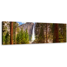 Load image into Gallery viewer, Yosemite Falls Canvas Wall Art, California Green Forest Waterfall Wide Canvas, Brown Mountain Waterfall Scenery Panoramic Canvas Print
