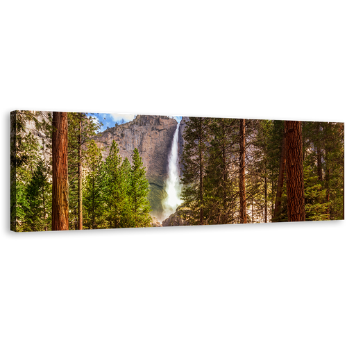 Yosemite Falls Canvas Wall Art, California Green Forest Waterfall Wide Canvas, Brown Mountain Waterfall Scenery Panoramic Canvas Print