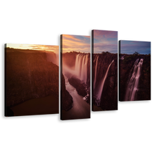 Load image into Gallery viewer, Zambezi River Canvas Print, Yellow Sunset Victoria Falls 4 Piece Canvas Wall Art, Zimbabwe Orange Zambezi River Nature Multi Canvas Artwork
