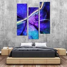 Load image into Gallery viewer, abstract  fractal  wall  art  beautiful  purple  blue  modern  abstract  3  piece  canvas  print  for  bedroom
