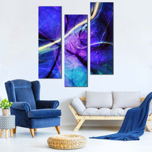 Load image into Gallery viewer, abstract  fractal  wall  art  beautiful  purple  blue  modern  abstract  3  piece  canvas  print In Living Room
