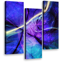 Load image into Gallery viewer, abstract  fractal  wall  art  beautiful  purple  blue  modern  abstract  3  piece  canvas  print
