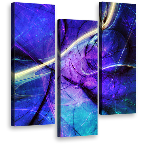 abstract  fractal  wall  art  beautiful  purple  blue  modern  abstract  3  piece  canvas  print