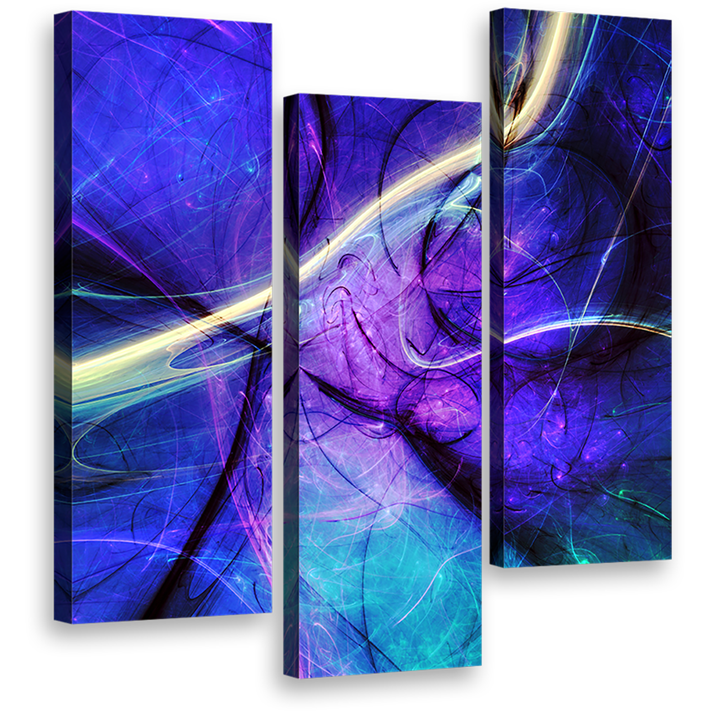 abstract  fractal  wall  art  beautiful  purple  blue  modern  abstract  3  piece  canvas  print