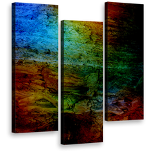 Load image into Gallery viewer, abstract  grunge  canvas  art  multi  colored  textures  stone  cracks  3  piece  dark  red  green  rainbow
