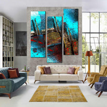 Load image into Gallery viewer, abstract  grunge  canvas  print  blue  brown  contemporary  3  piece  canvas  wall  art  multi  colored  textured  stone  triptych For Living Room
