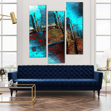 Load image into Gallery viewer, abstract  grunge  canvas  print  blue  brown  contemporary  3  piece  canvas  wall  art  multi  colored  textured  stone  triptych In Living Room
