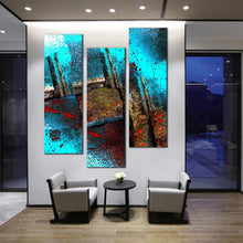 Load image into Gallery viewer, abstract  grunge  canvas  print  blue  brown  contemporary  3  piece  canvas  wall  art  multi  colored  textured  stone  triptych For Your Living Room
