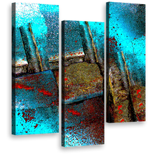 Load image into Gallery viewer, abstract  grunge  canvas  print  blue  brown  contemporary  3  piece  canvas  wall  art  multi  colored  textured  stone  triptych
