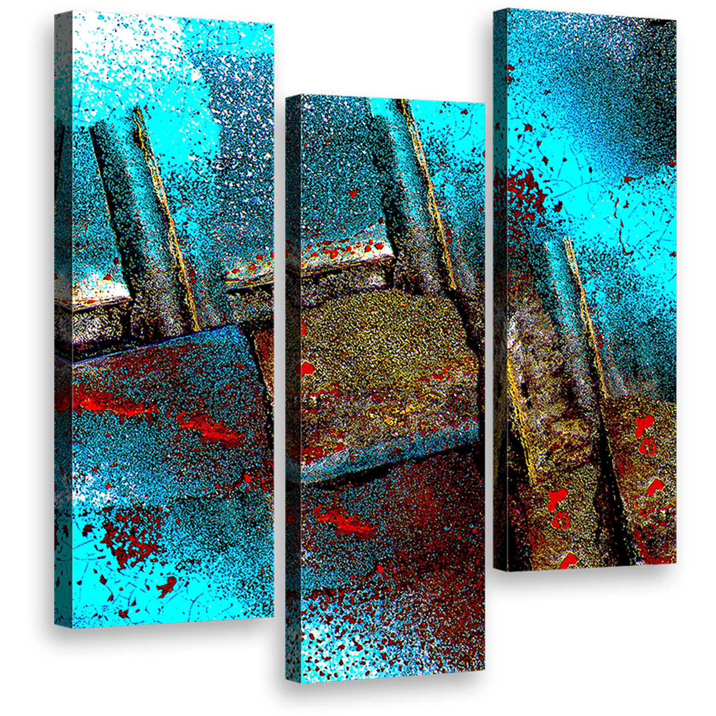 abstract  grunge  canvas  print  blue  brown  contemporary  3  piece  canvas  wall  art  multi  colored  textured  stone  triptych