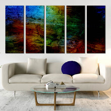 Load image into Gallery viewer, abstract grunge dark red green rainbow wall art multi colored textures stone cracks 5 piece canvas print In Living room
