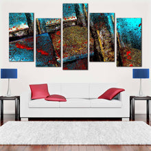 Load image into Gallery viewer, abstract grunge wall art blue brown contemporary multi canvas multi colored textured stone 5 piece canvas print In Living Room
