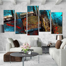 Load image into Gallery viewer, abstract grunge wall art blue brown contemporary multi canvas multi colored textured stone 5 piece canvas print for Your Living Room
