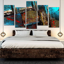 Load image into Gallery viewer, abstract grunge wall art blue brown contemporary multi canvas multi colored textured stone 5 piece canvas print for Bedroom
