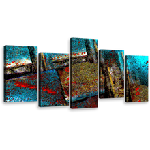 Load image into Gallery viewer, abstract grunge wall art blue brown contemporary multi canvas multi colored textured stone 5 piece canvas print 
