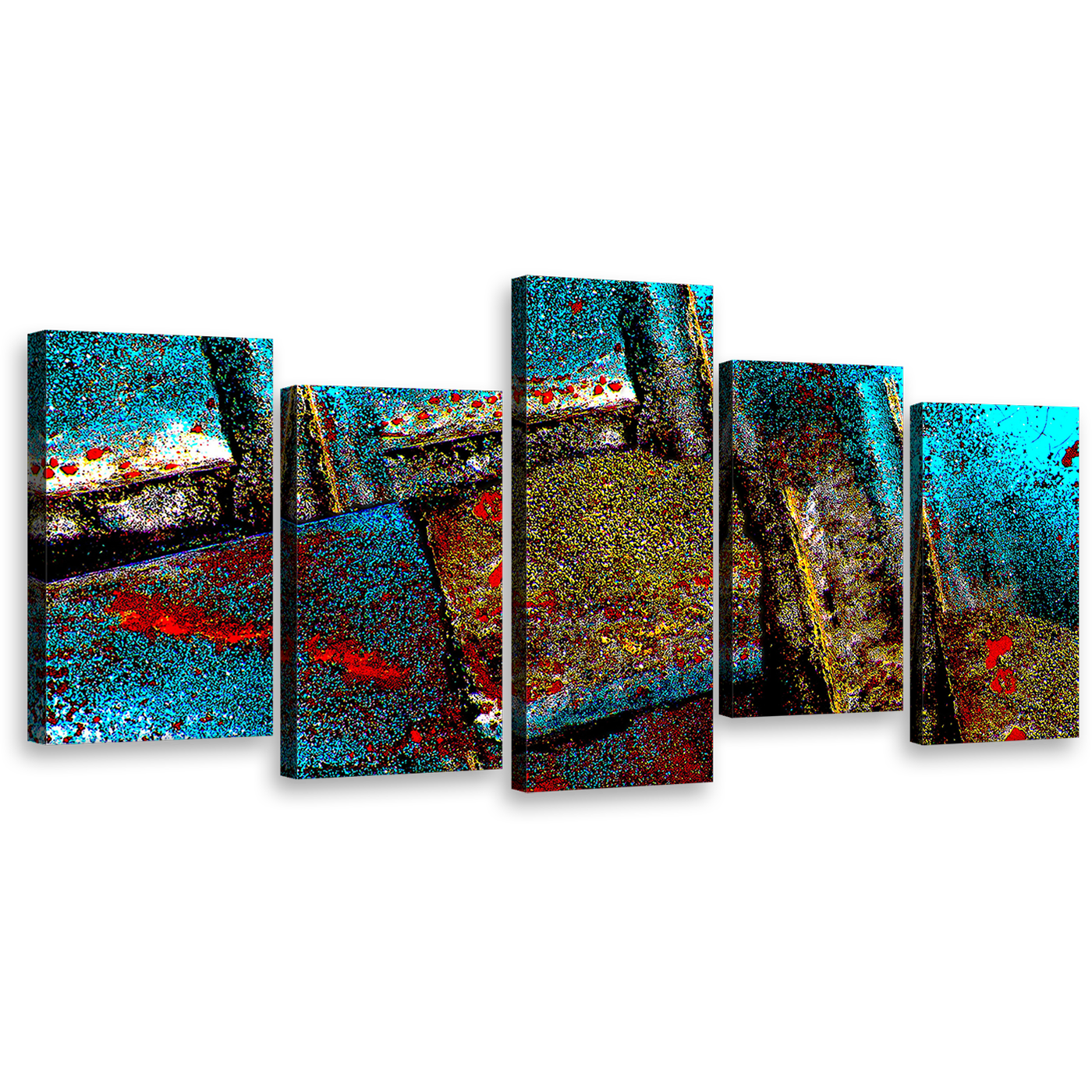 abstract grunge wall art blue brown contemporary multi canvas multi colored textured stone 5 piece canvas print 