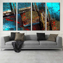 Load image into Gallery viewer, abstract grunge wall art multi colored textured stone 4 piece canvas blue brown contemporary canvas print In Living Room
