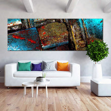 Load image into Gallery viewer, abstract  grunge  wall  art  multi  colored  textured  stone  panorama  canvas  blue  brown  contemporary  canvas  print In Living Room
