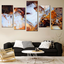 Load image into Gallery viewer, abstract moss agate wall art brown modern jewelry canvas print white stone 5 piece canvas set for Living Room
