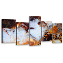 Load image into Gallery viewer, abstract moss agate wall art brown modern jewelry canvas print white stone 5 piece canvas set 
