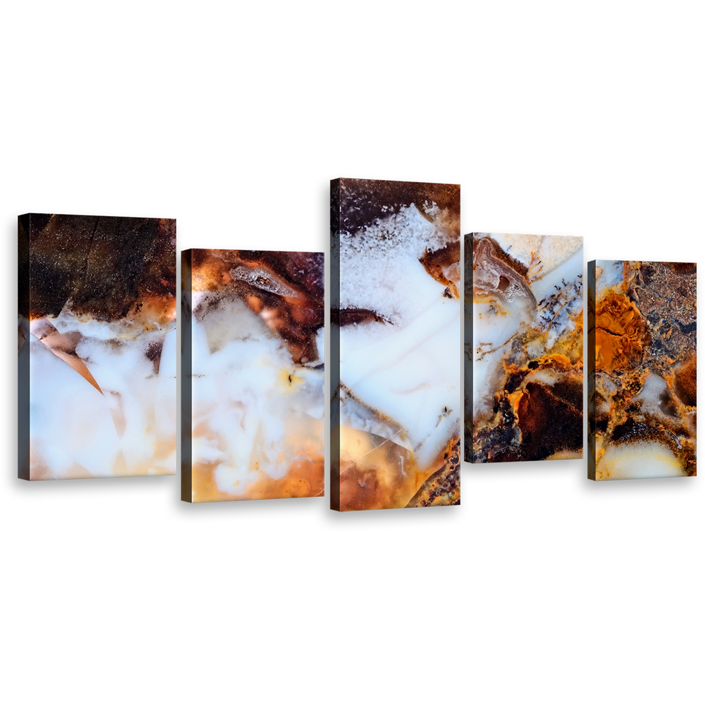 abstract moss agate wall art brown modern jewelry canvas print white stone 5 piece canvas set 