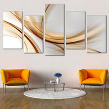 Load image into Gallery viewer, abstract pattern canvas print contemporary white abstract canvas beautiful abstract gold wave 5 piece canvas wall art In Living Room
