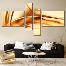 Load image into Gallery viewer, abstract pattern wall art contemporary beautiful abstract gold brown wave 4 piece canvas print In Living Room
