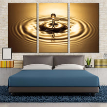 Load image into Gallery viewer, abstract rings canvas print beautiful copper drop splash 3 piece wall art bright gold water droplet triptych canvas set for Bedroom
