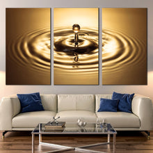 Load image into Gallery viewer, abstract rings canvas print beautiful copper drop splash 3 piece wall art bright gold water droplet triptych canvas set for Living Room
