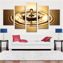 Load image into Gallery viewer, abstract rings canvas print bright gold water droplet 5 piece multi canvas beautiful copper drop splash wall art for your Living Room
