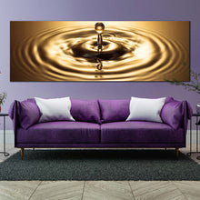 Load image into Gallery viewer, abstract  rings  print  bright  gold  water  droplet  panorama  multi  canvas  beautiful  copper  drop  splash  wall  art In Living Room
