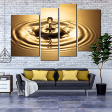 Load image into Gallery viewer, abstract rings wall art beautiful copper drop splash muti canvas bright gold water droplet 4 piece canvas print In Living Room
