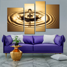 Load image into Gallery viewer, abstract rings wall art beautiful copper drop splash muti canvas bright gold water droplet 4 piece canvas print for Living Room
