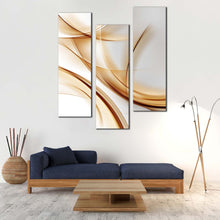 Load image into Gallery viewer, abstract  shapes  canvas  print  white  modern  abstract  wall  art  contemporary  abstract  gold  wave  3  piece  canvas  set In Living Room
