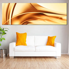 Load image into Gallery viewer, abstract  shapes  wall  art  yellow  gold  modern  panoramic  contemporary  brown  wave  wide  canvas  print For Living Room
