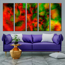 Load image into Gallery viewer, abstract smoke canvas print red green modern shape 5 piece wall art smoke close up motion background multi canvas In Living room
